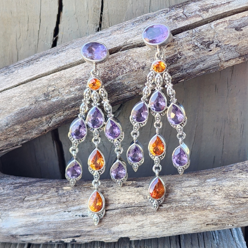 Nicky Butler Honey Topaz & Amethyst 925 Sterling Silver Chandelier Earrings NWT